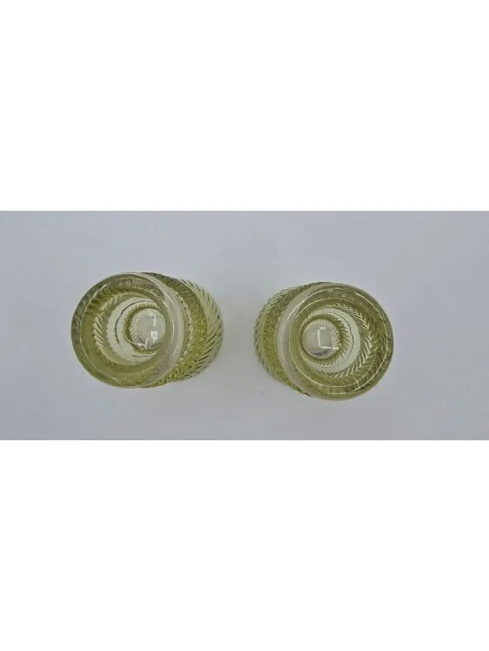 Vintage Green Glass Reversible Candle Holders Pair Spiral Ribbed 3